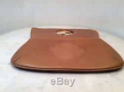 Genuine Vintage GUCCI Tan Brown Leather Gold Medallion Clutch Bag Purse Rare