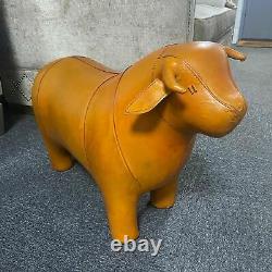 Genuine Vintage Handmade Tan Brown Leather Bull Character Animal Stool Footstool
