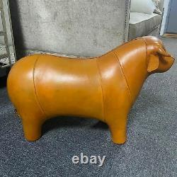 Genuine Vintage Handmade Tan Brown Leather Bull Character Animal Stool Footstool