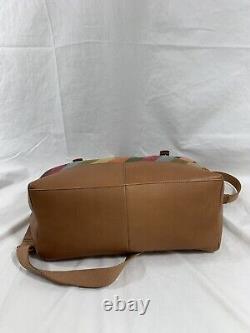 Genuine vintage FOSSIL tan framed doctor bag leather and fabric crossbody