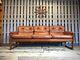 Gimson & Slater 3 Seat Leather Tan Sofa Mid Century Vintage Teak Frame Danish