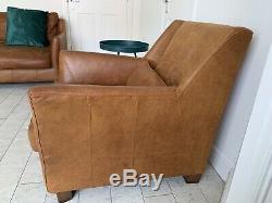 Graham & Green Tan Large Leather Vintage Sofa & Matching Chair