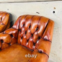 Great Pair Of Danish Vintage Light Tan Leather Armchairs #814