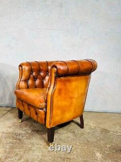 Great Pair Of Vintage Light Tan Leather Tub Chairs #746