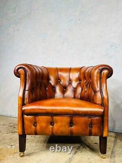 Great Pair Of Vintage Light Tan Leather Tub Chairs #746