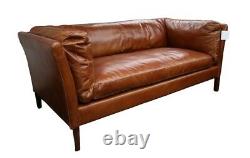 Groucho Real Leather 3 Seater Sofa Distressed Vintage Tan Handmade