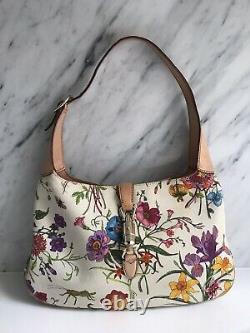 Gucci Authentic Vintage Jackie Floral Bag With Tan Leather Trim
