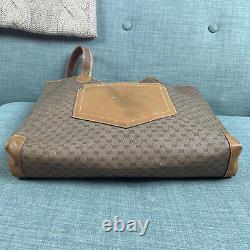 Gucci GG Monogram Logo Shopper Tote Authentic Vintage Luxury Tan Leather Trim
