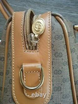 Gucci Micro GG Canvas PVC Tan Leather Medium Tote Doctor Hand Bag Crossbody