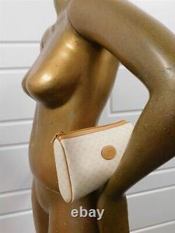 Gucci Vintage Beige GG Logo Monogram Canvas Tan Leather Mini Clutch Bag