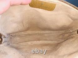 Gucci Vintage Beige GG Monogram & Tan Leather Trim Small Sling Crossbody Bag