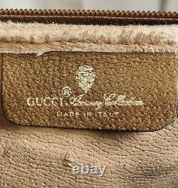 Gucci Vintage Beige GG Monogram & Tan Leather Trim Small Sling Crossbody Bag