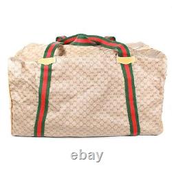 Gucci Vintage GG Duffle Bag Tan Canvas Leather Web Stripe Large Shoulder