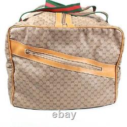 Gucci Vintage GG Duffle Bag Tan Canvas Leather Web Stripe Large Shoulder