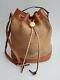 Gucci Vintage Tan Brown Leather Woven Shoulder Bucket Drawstring Bag