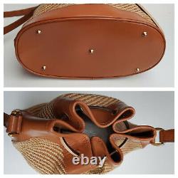 Gucci Vintage Tan Brown Leather Woven Shoulder Bucket Drawstring Bag