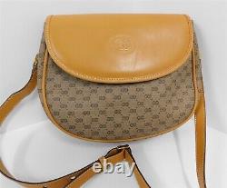 Gucci Vintage Tan GG Logo Monogram Canvas Leather Crossbody Bag