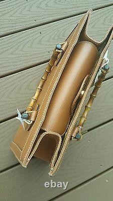 Gucci Vintage Tan Leather Bamboo Tote Handbag Excellent Exterior