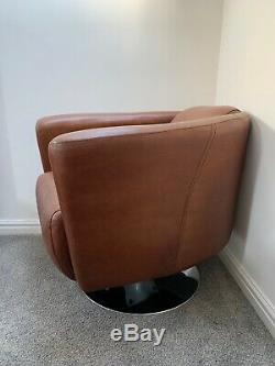 Halo Designer Vintage Aniline Tan Leather Rocket Swivel Chair