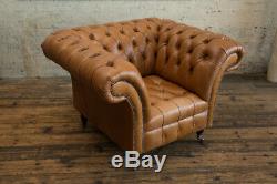 Handmade 1 Seater Rustic Vintage Tan Leather Chesterfield Armchair, Club Chair