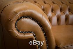 Handmade 2 Seater Vintage Antique Tan Leather Chesterfield Sofa, Settee