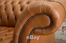 Handmade 2 Seater Vintage Tan Brown Leather Chesterfield Sofa, Settee