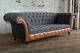Handmade 3 Seater Slate Grey Velvet & Vintage Tan Leather Chesterfield Sofa