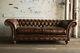 Handmade 3 Seater Vintage Antique Tan Leather Chesterfield Sofa Couch, Settee