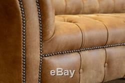 Handmade 4 Seater Tan Brown Soft Distressed Vintage Leather Chesterfield Sofa