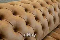 Handmade 4 Seater Tan Brown Soft Distressed Vintage Leather Chesterfield Sofa
