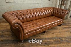 Handmade 4 Seater Vintage Dark Tan Leather Chesterfield Sofa, Natural Leather