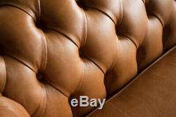 Handmade 4 Seater Vintage Tan Leather Chesterfield Sofa Reflex Cushion Seat