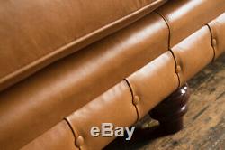 Handmade 4 Seater Vintage Tan Leather Chesterfield Sofa Reflex Cushion Seat