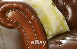 Handmade Chesterfield Sofa Couch Chair 3 Seat Vintage Antique Tan Leather