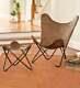Handmade Tan Leather Butterfly Chair With Footstool Foldable Relax Arm chair BKF