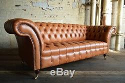 Handmade Vintage Antique Tan Brown Leather Chesterfield Sofa, Settee