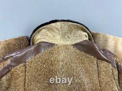Handmade Vintage Tan Brown Pony Hair Leather Trench Coat With Wool Collar & Cuffs