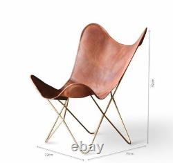 Handmade Vintage Tan Leather Butterfly Chair Sleeper Seat Retro Arm Relax Chair