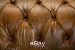 Handmade Vintage Tan Leather & Warm Grey Wool Chesterfield Snuggle Chair