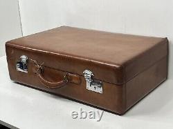 Handsome vintage honey tan leather suitcase overnight case + KEY silk lined 1920