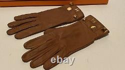 Hermes Studded Constance H Logo Gloves Vintage Tan Leather Size 7