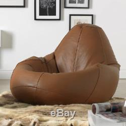 Icon Luxury Real Leather Bean Bag XX Large Recliner Chair Vintage Tan