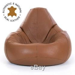 Icon Luxury Real Leather Bean Bag XX Large Recliner Chair Vintage Tan