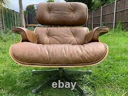 Iconic Eames Style Lounge Chair & Footstool in Tan Leather Great Condition