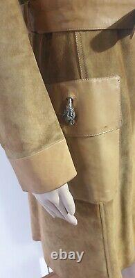 Iconic Vintage Gucci Runway 1970's Tan Suede Leather Tiger Trench Coat Sz 36
