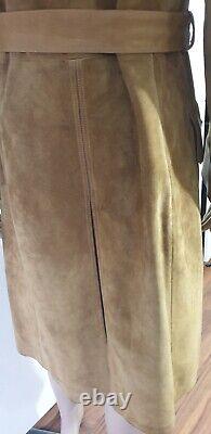 Iconic Vintage Gucci Runway 1970's Tan Suede Leather Tiger Trench Coat Sz 36