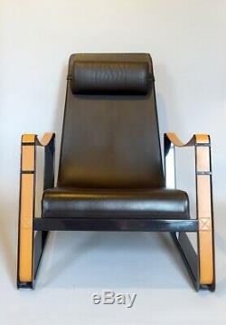 Jean Prouve Cite armchair for Vitra Black Frame Premium Brown Leather Tan Straps