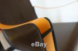 Jean Prouve Cite armchair for Vitra Black Frame Premium Brown Leather Tan Straps