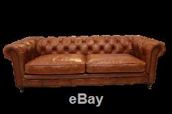 John Lewis Style' Vintage Tan Leather Chesterfield Large Sofa New RRP £2199