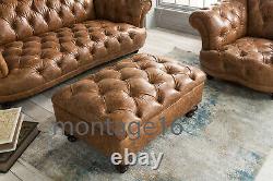 Judge Oskar Buttoned Chesterfield Vintage Tan Leather Footstool